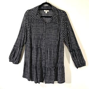 Style & Co windowpane Plaid Tiered Top 2/$35